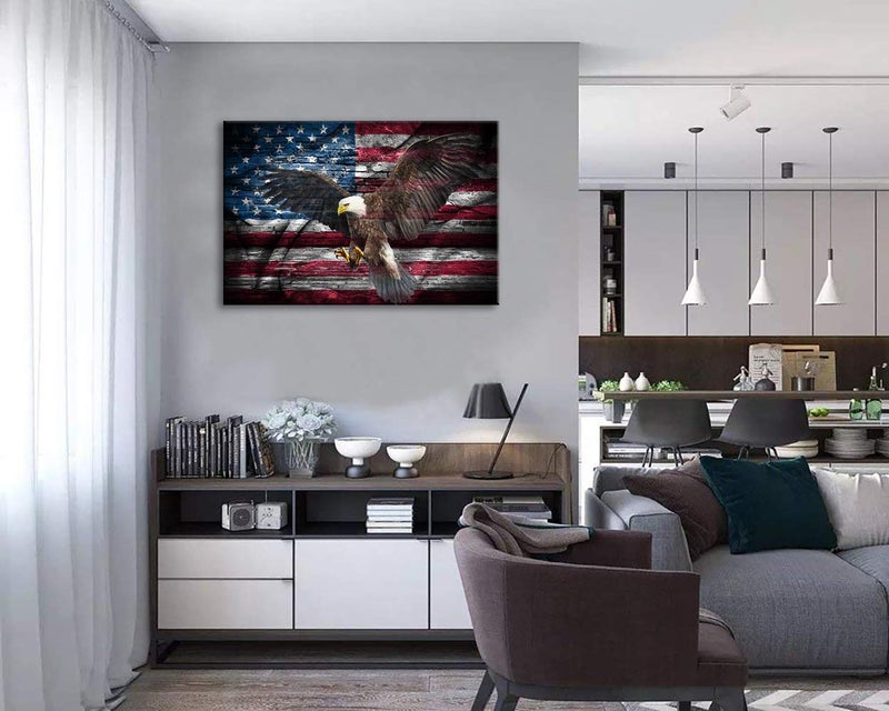 Urttiiyy Retro American Flag Bald Eagle USA Military Wall Art Canvas Prints Thin Blue Red Line Home Decor Pictures for Living Room Bedroom Painting Framed Ready to Hang - Image 3